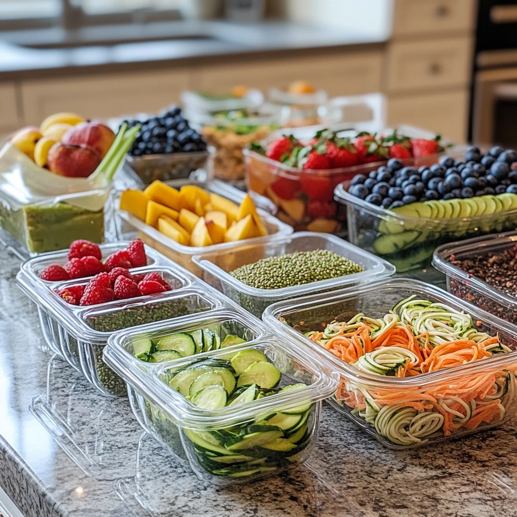  Raw food meal prep with fresh fruits and veggies