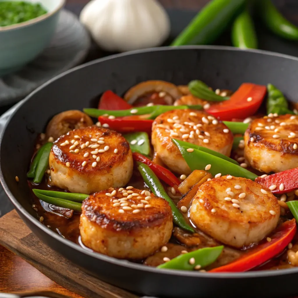 Fishcakes and Scallops Stir Fry with Vegetables