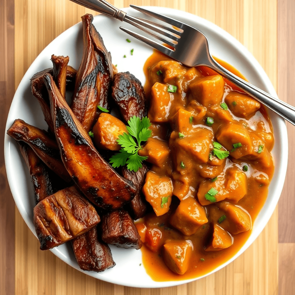 Side-by-side comparison of grilled beef tips and tender stew meat on a plate