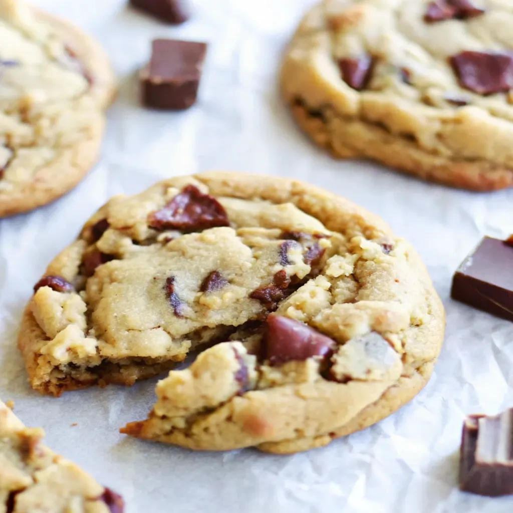 Close-up of a homemade Chick fil A cookie with melted chocolate chunks