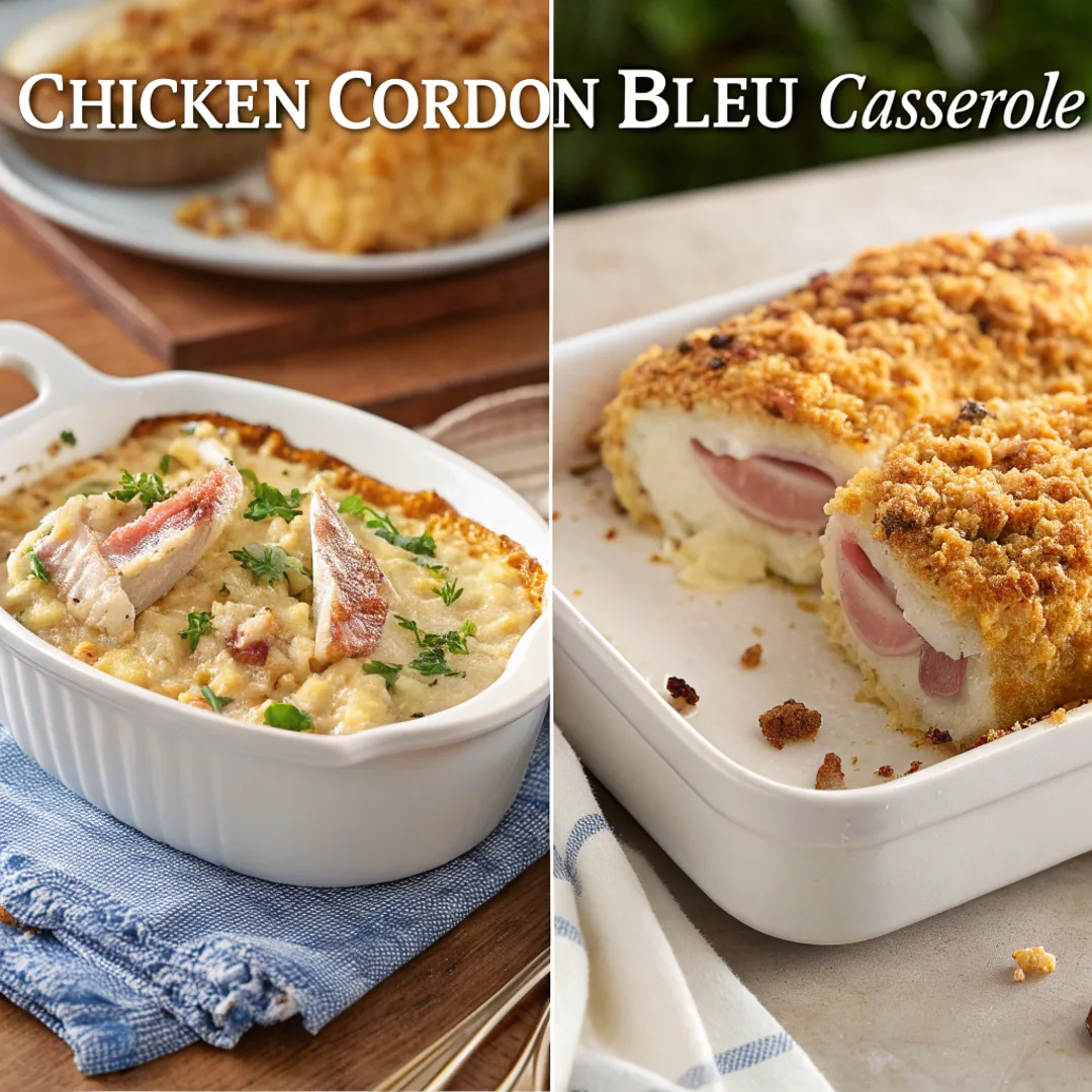  Chicken Cordon Bleu Casserole vs. Traditional Chicken Cordon Bleu side-by-side.