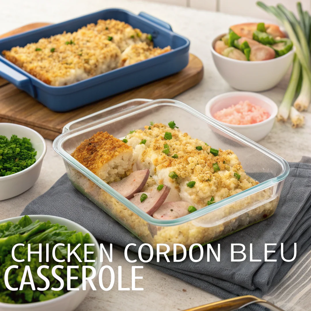 Chicken Cordon Bleu Casserole being stored in meal prep containers.