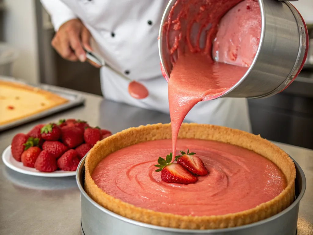 Strawberry cake batter ready for baking