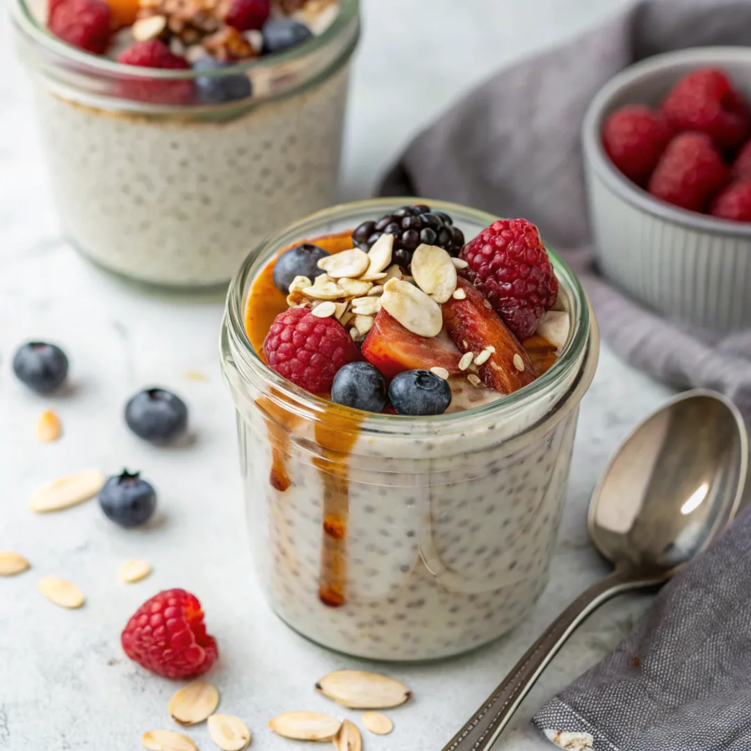 Vegan gluten-free chia pudding with berries