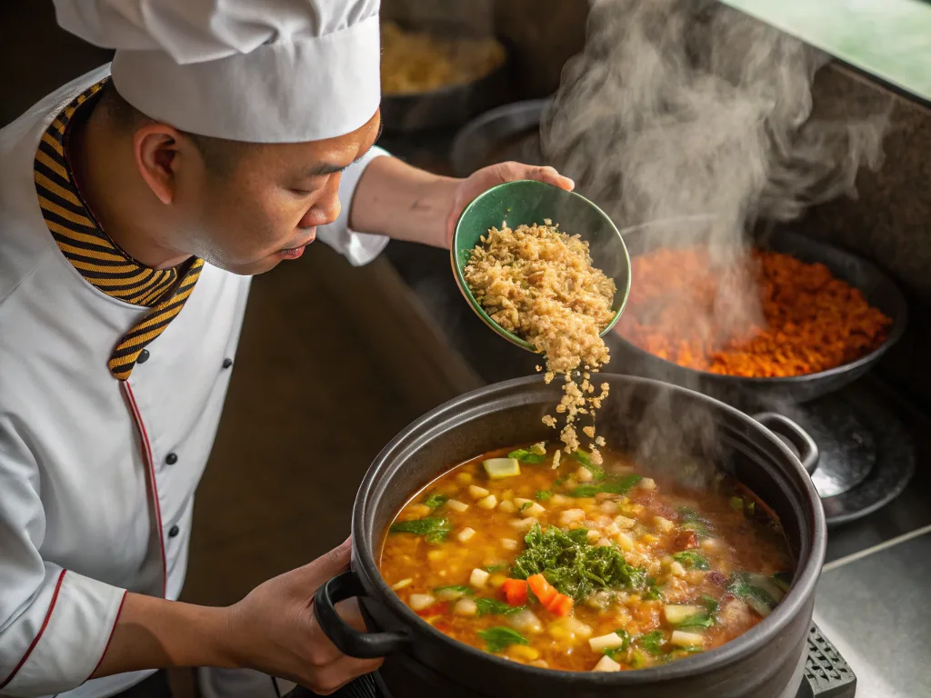 Adding Crispy Rice to Sizzling Rice Soup