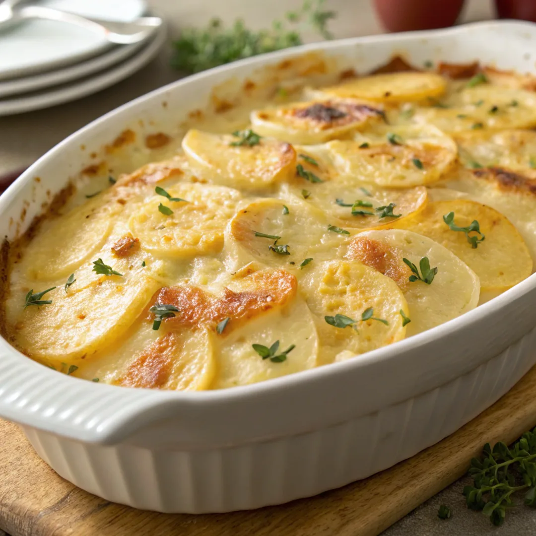 Cheesy au gratin potatoes with a golden crust