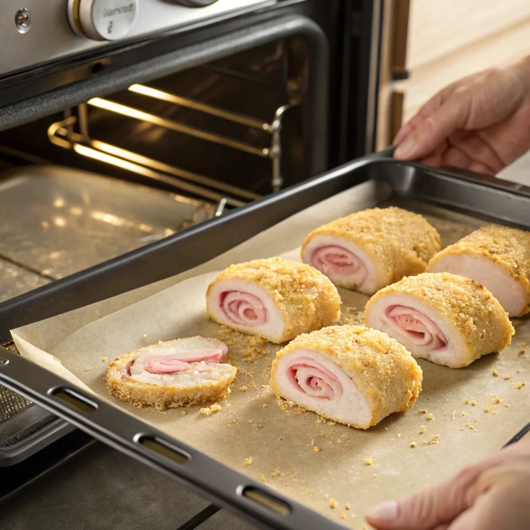 Placing Frozen Chicken Cordon Bleu in the Oven