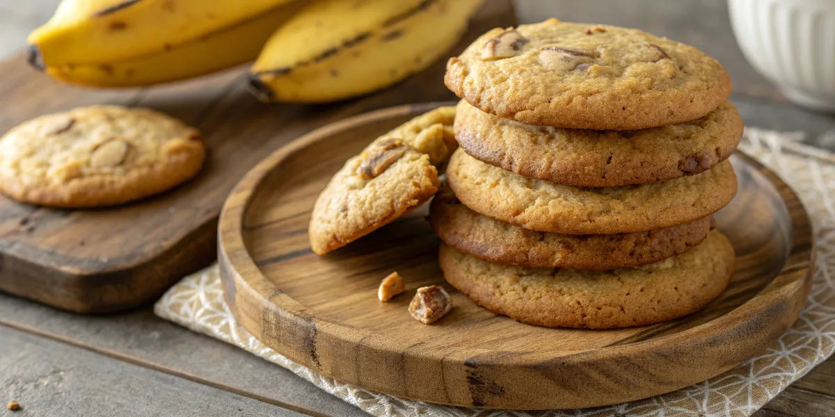 Freshly baked banana bread cookies with a chewy texture.