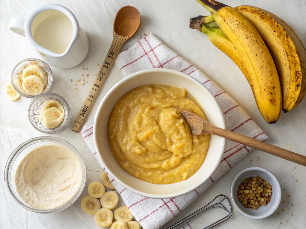 Mashed bananas mixed with wet ingredients for banana bread cookies