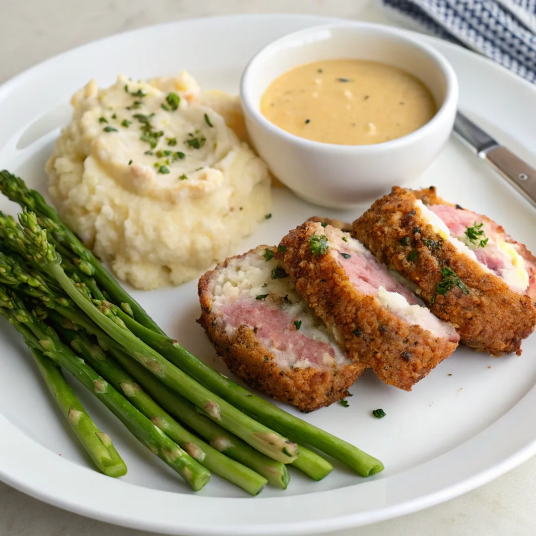  Chicken Cordon Bleu Meatloaf with mashed potatoes and Dijon sauce