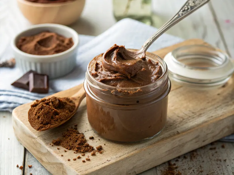 Chocolate butter stored in a glass jar