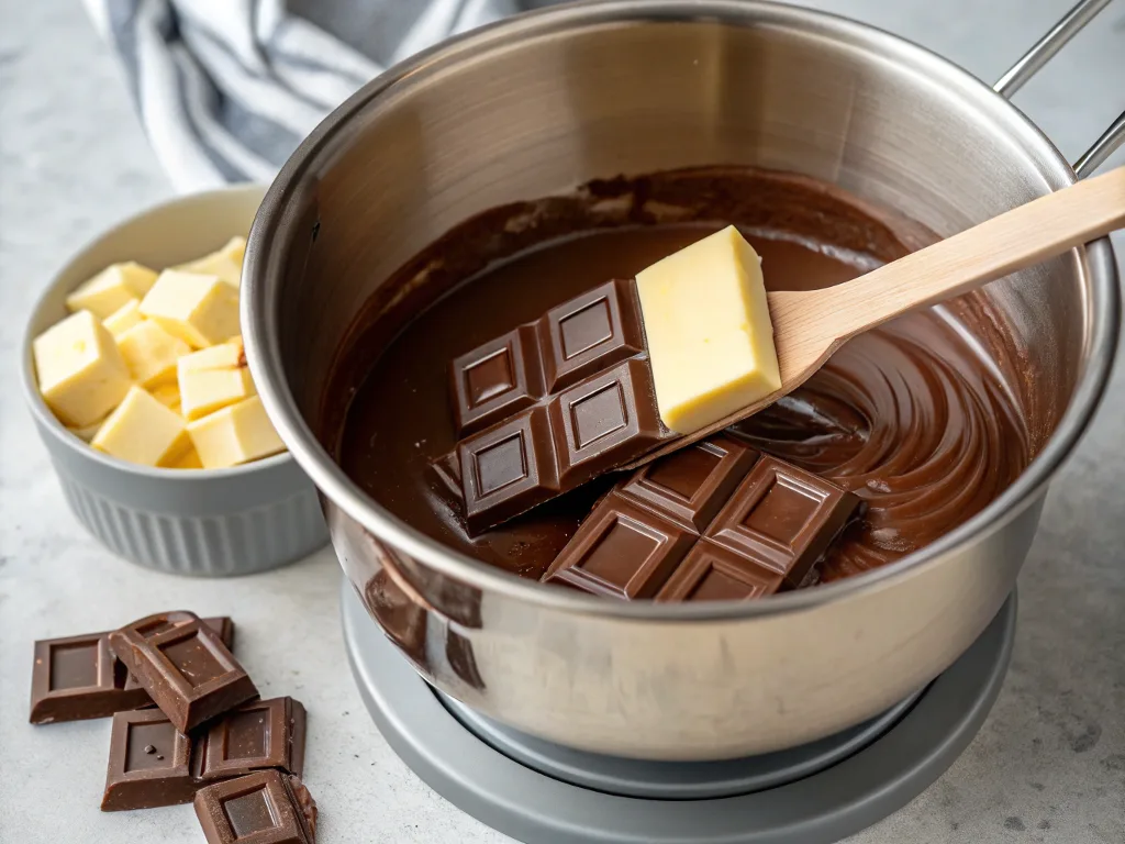 Butter and chocolate melting in a double boiler