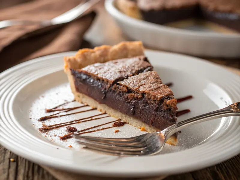 Reheating a slice of Angus Barn Chocolate Chess Pie – warm and fudgy.