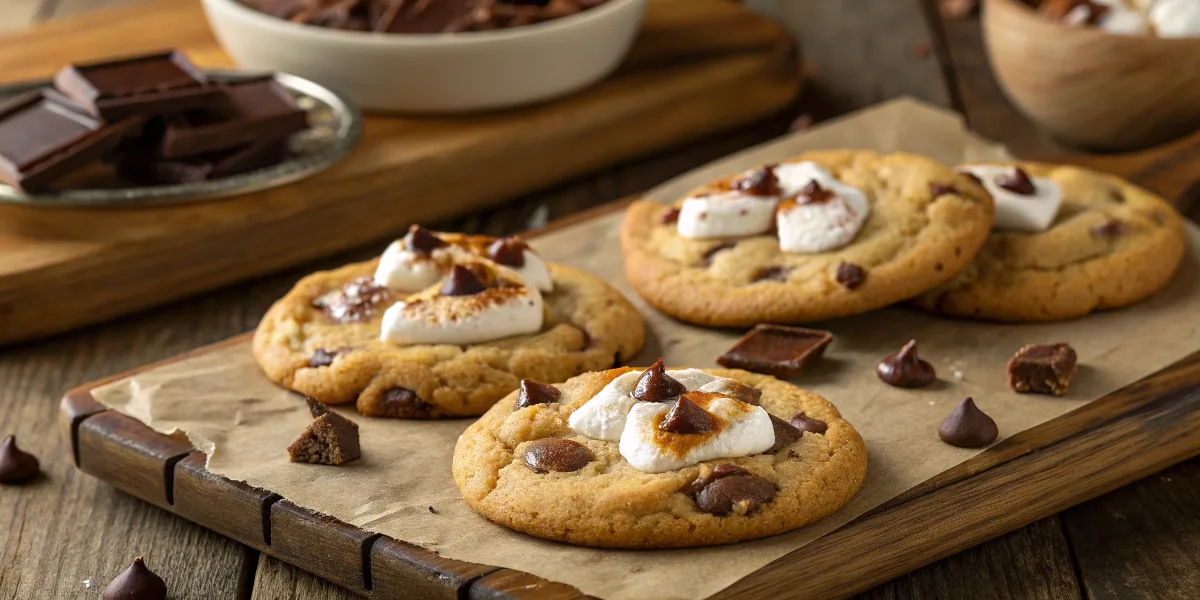 Gooey chocolate chip marshmallow cookies fresh out of the oven