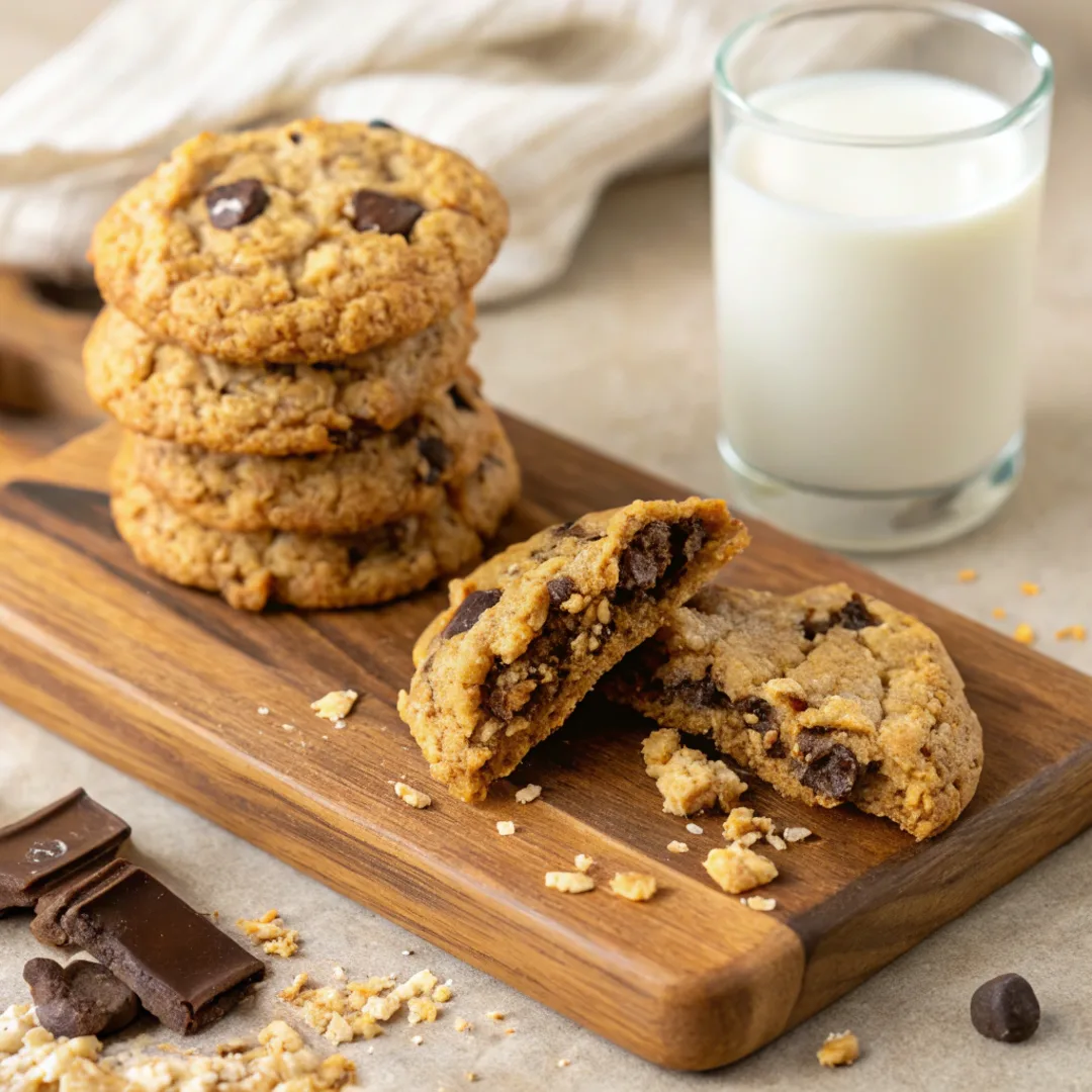 A stack of homemade Chick-fil-A cookies with a chewy center and melted chocolate