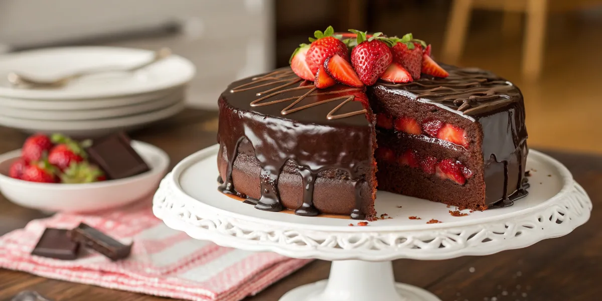 Chocolate Covered Strawberry Cake Recipe with Ganache Drip