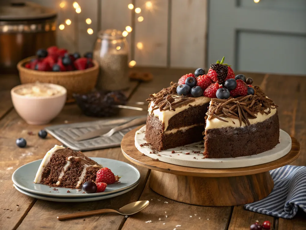 Decorated Chocolate Cake with Vanilla Icing