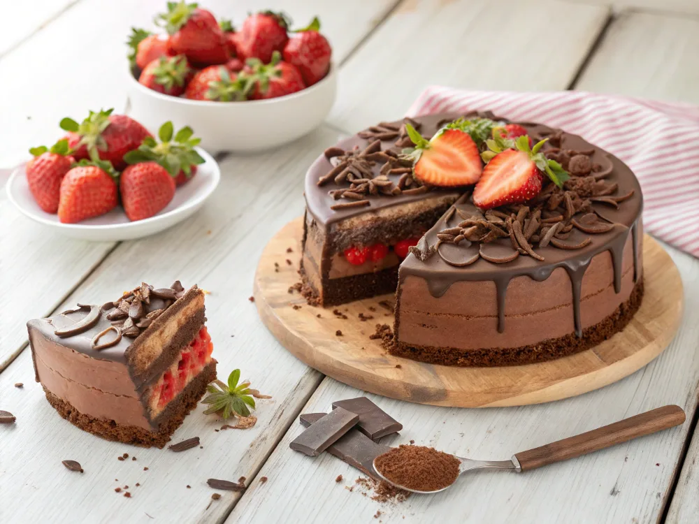 Chocolate Covered Strawberry Cake with Fresh Strawberries