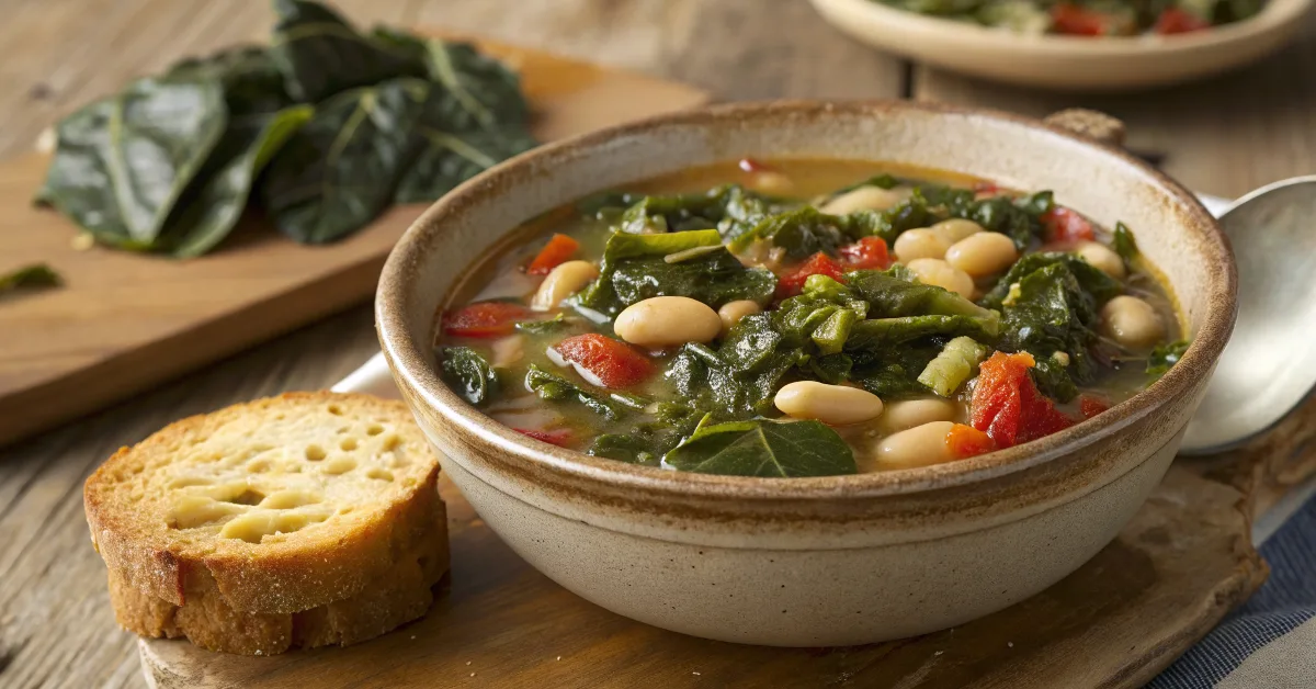 Swamp soup recipe with collard greens and white beans