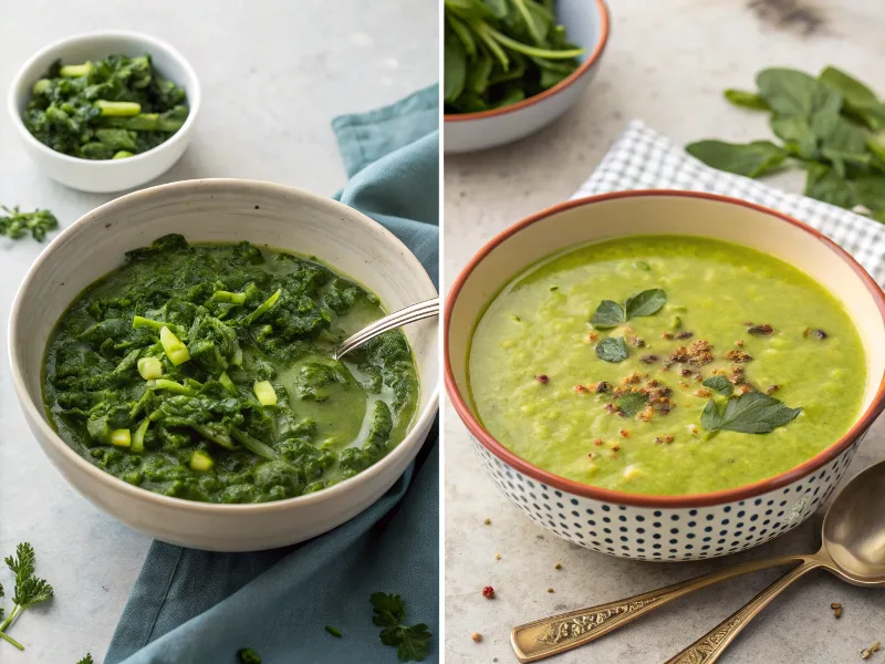 Overcooked vs. perfectly cooked swamp soup greens