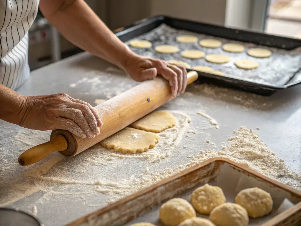 Rolling out dough for homemade crackers recipe