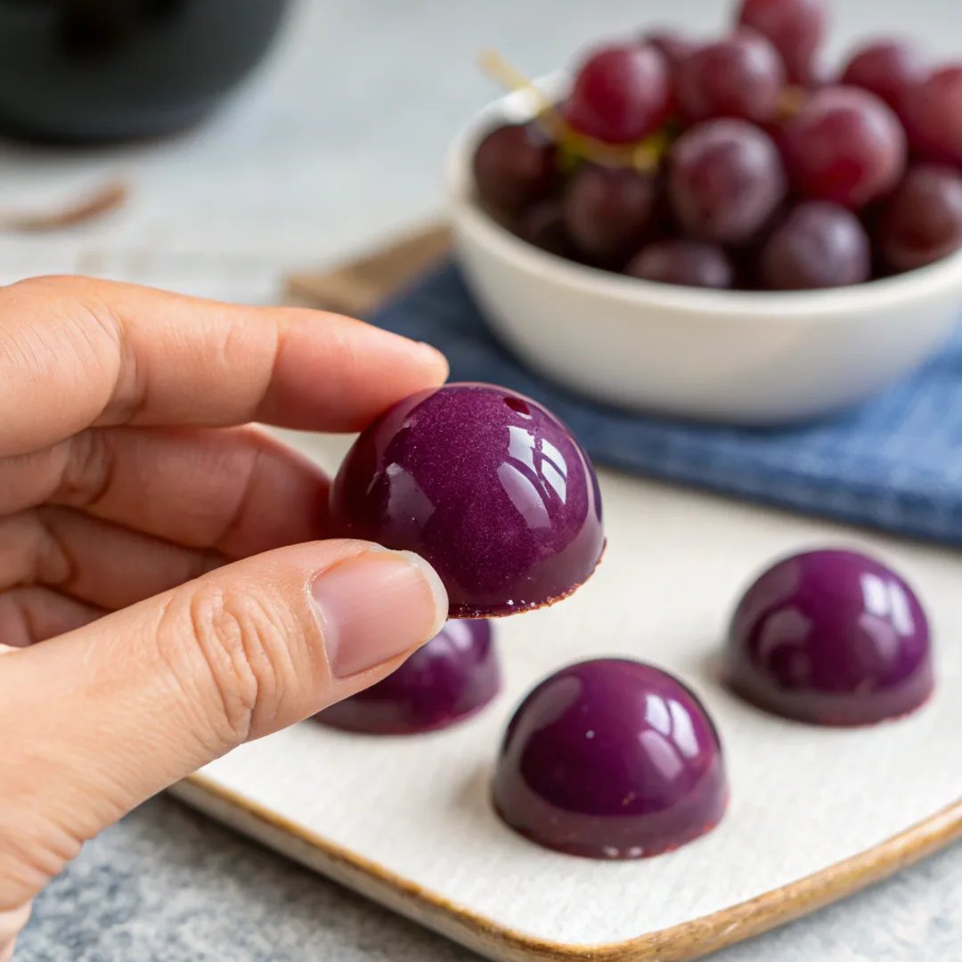 Homemade grape candy being held in hand