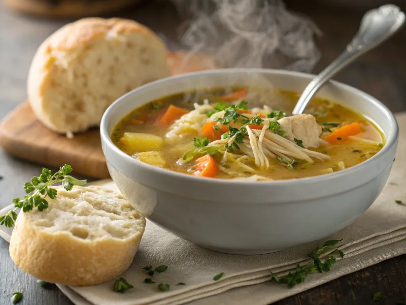  Jamaican chicken soup recipe served with hard dough bread