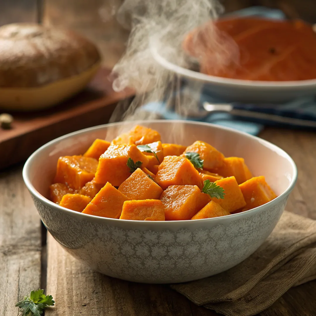 A bowl of freshly roasted kabocha squash pieces