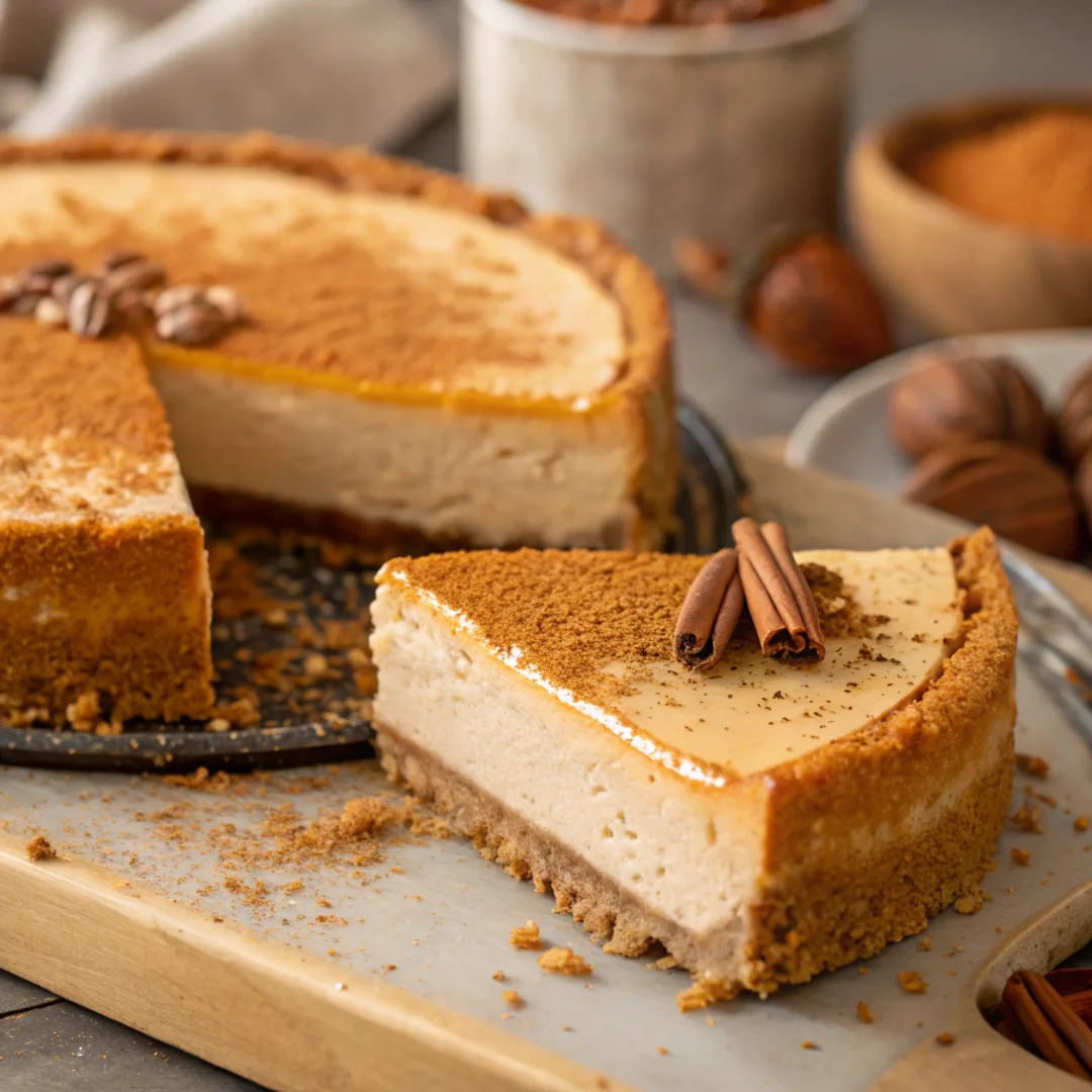 Koginut squash cheesecake with graham cracker crust