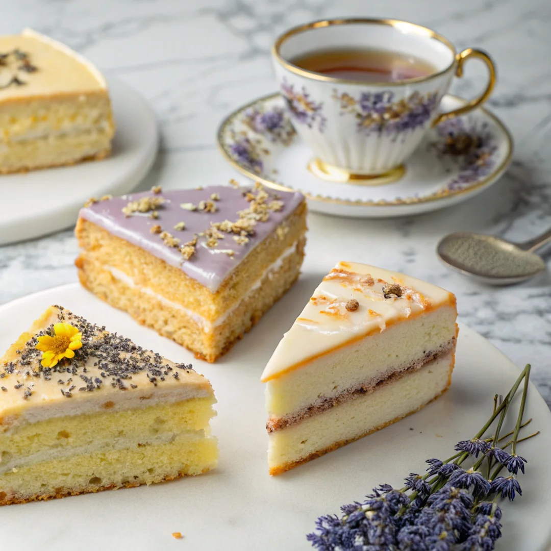 A selection of lemon cake variations, including poppy seed and lavender-infused.