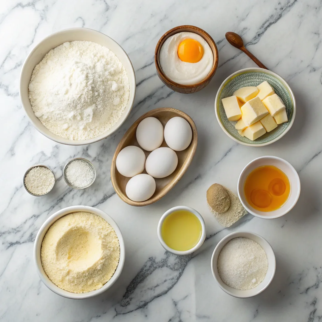 Ingredients for madeline cookies using cream cake