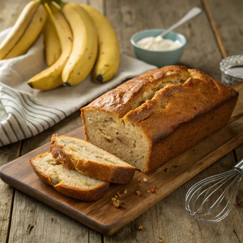 Moist 3 ingredient banana bread freshly baked