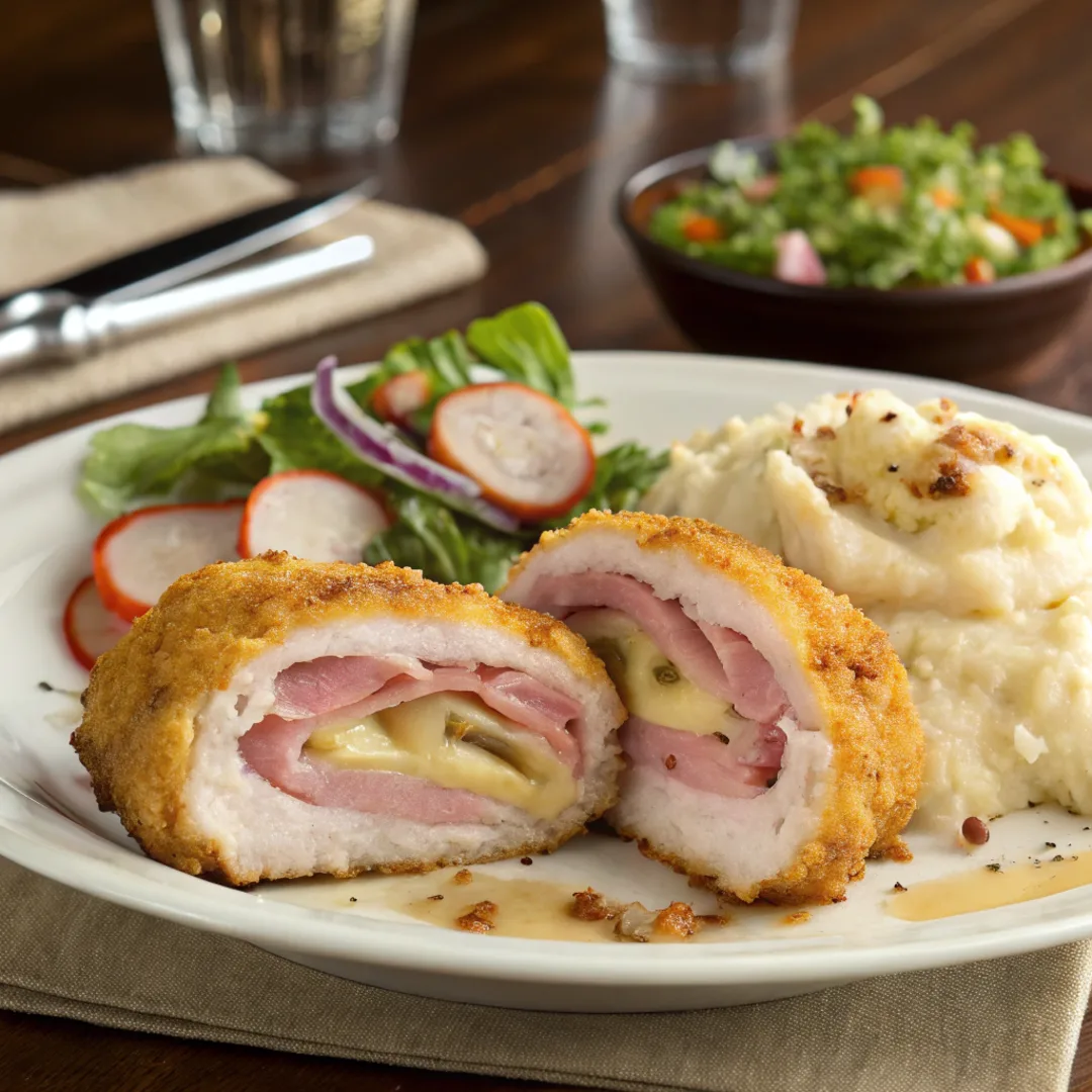 Plated Chicken Cordon Bleu with Cheese Filling