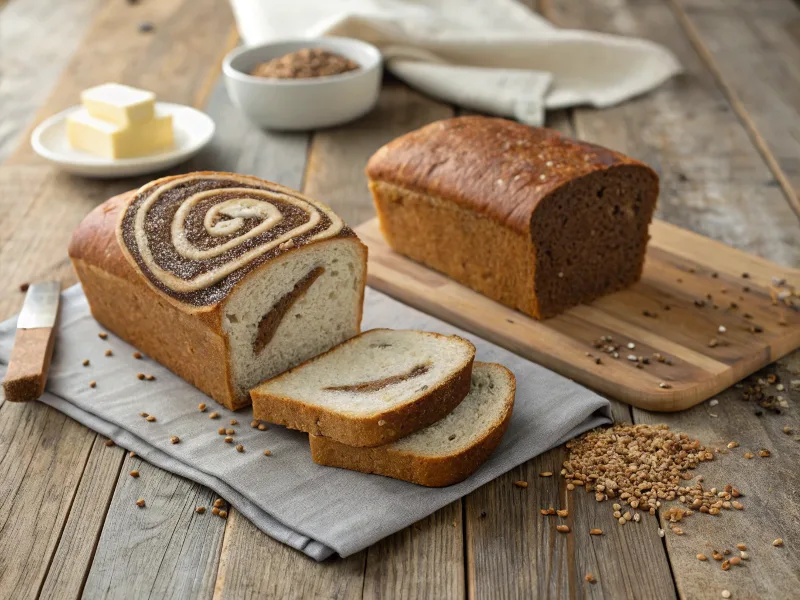  Comparison of regular rye bread and marble rye bread slices.