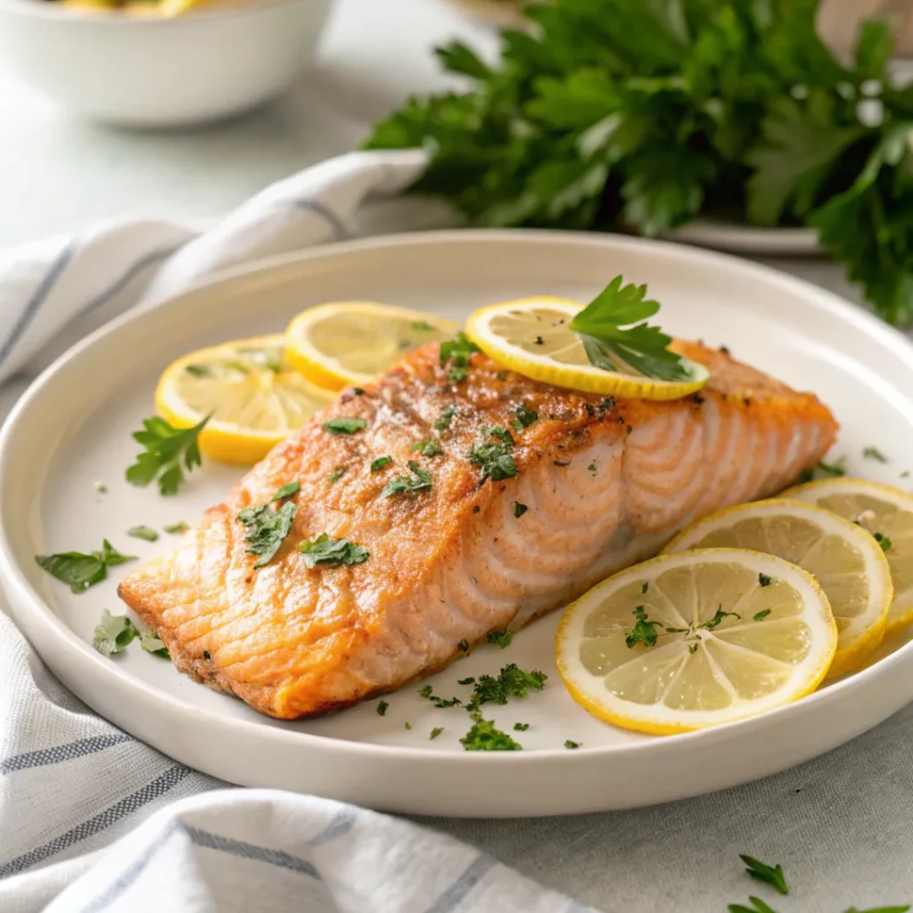 Baked salmon recipe high in vitamin B with lemon and herbs