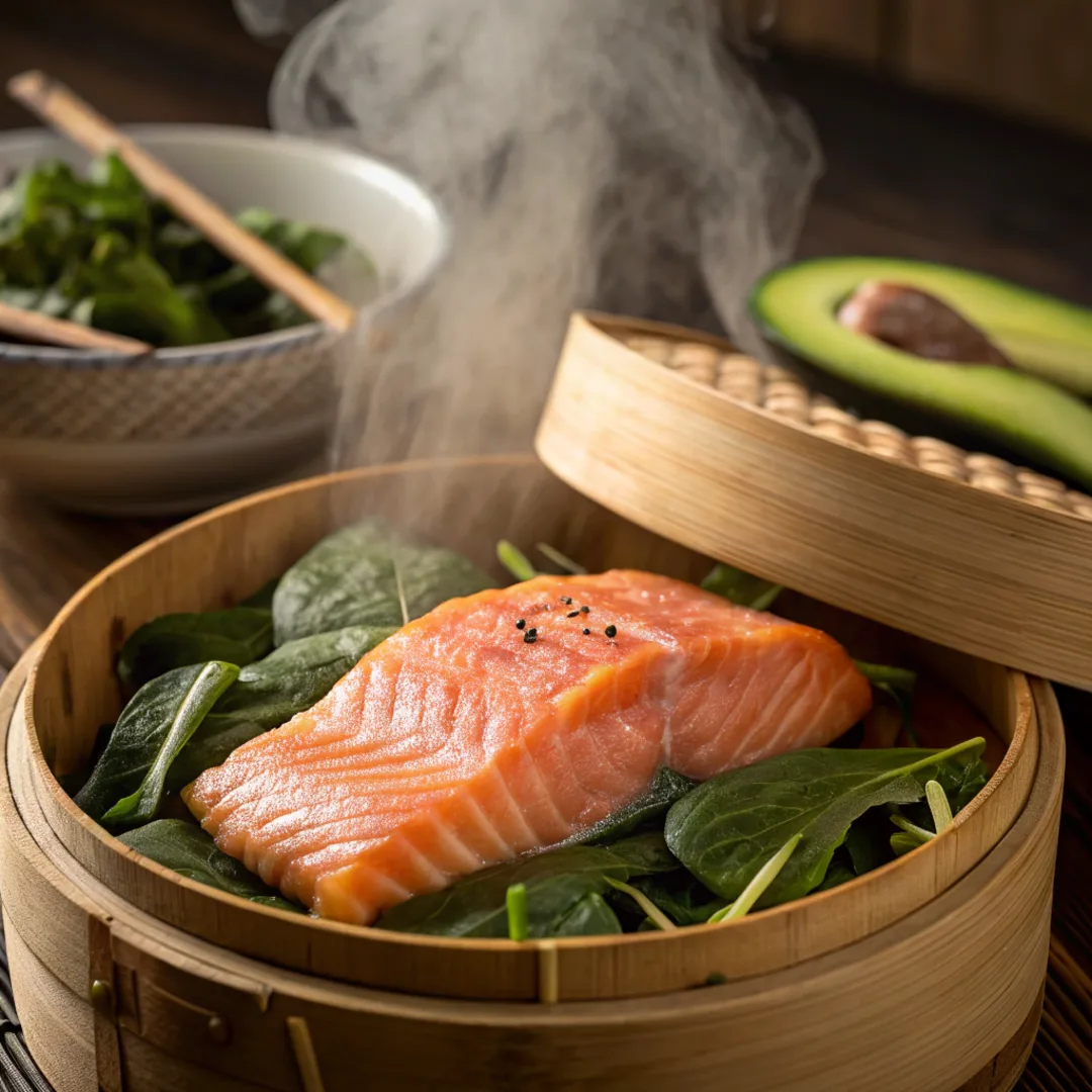 Steamed wild-caught salmon rich in vitamin B