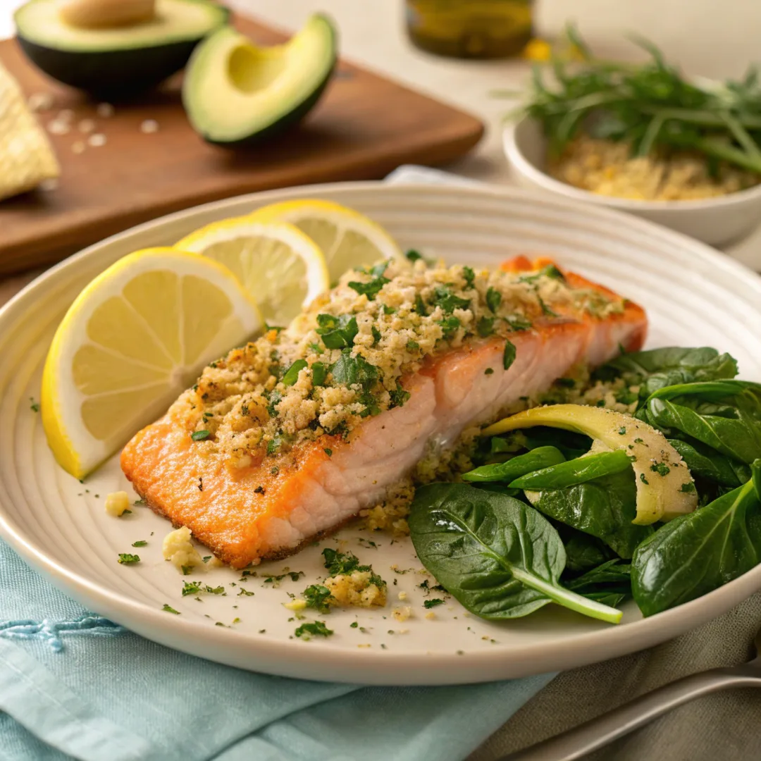  Baked salmon with lemon and spinach high in vitamin B