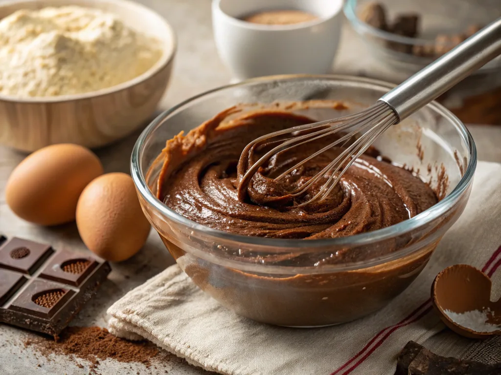 Rich Chocolate Cake Batter Being Mixed