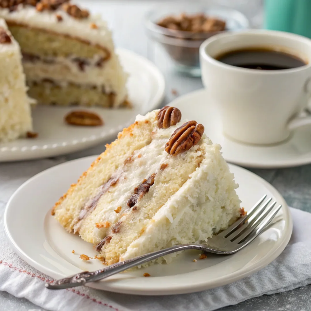 A slice of Italian Cream Cake with espresso