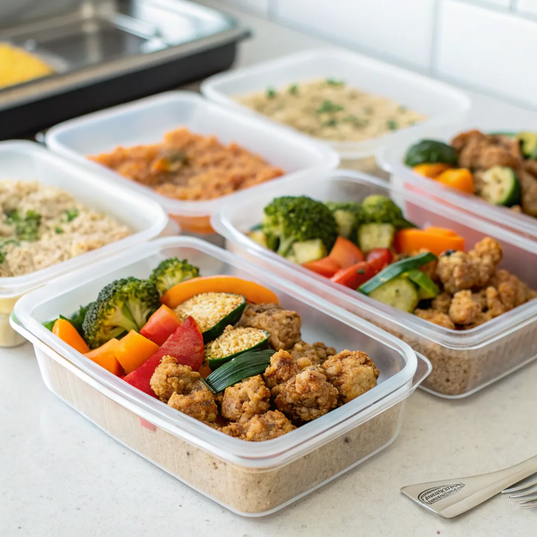 meal prep with ground chicken and vegetables