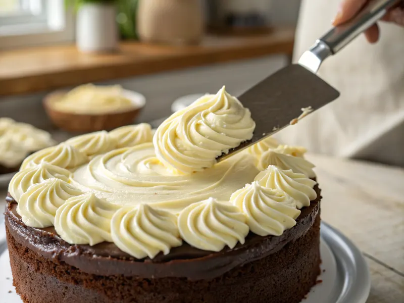 Vanilla Buttercream Frosting on Chocolate Cake