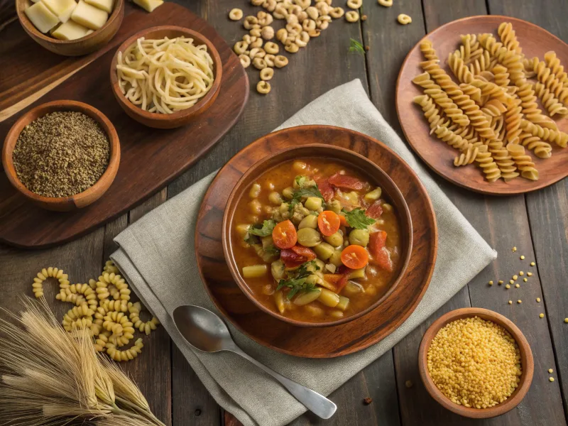 Different gluten-free pasta options for soup, including rice and quinoa pasta.