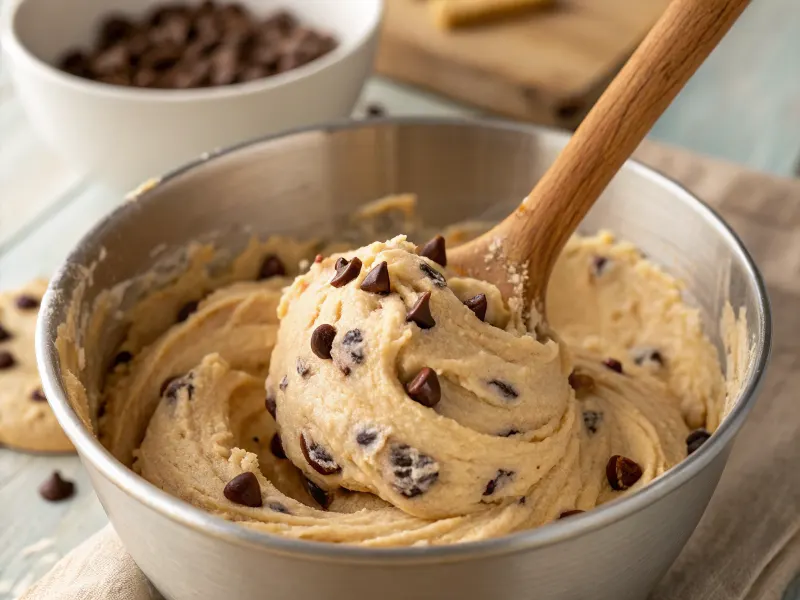 Mixing Chocolate Chip Protein Cookie Dough – Soft and Loaded with Chocolate Chips