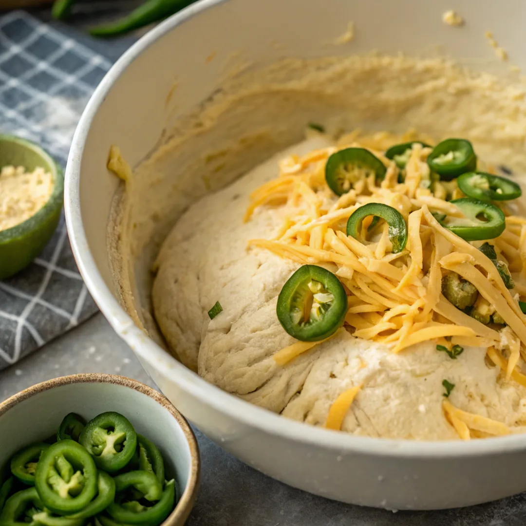 Vegan jalapeño cheese dough being prepared