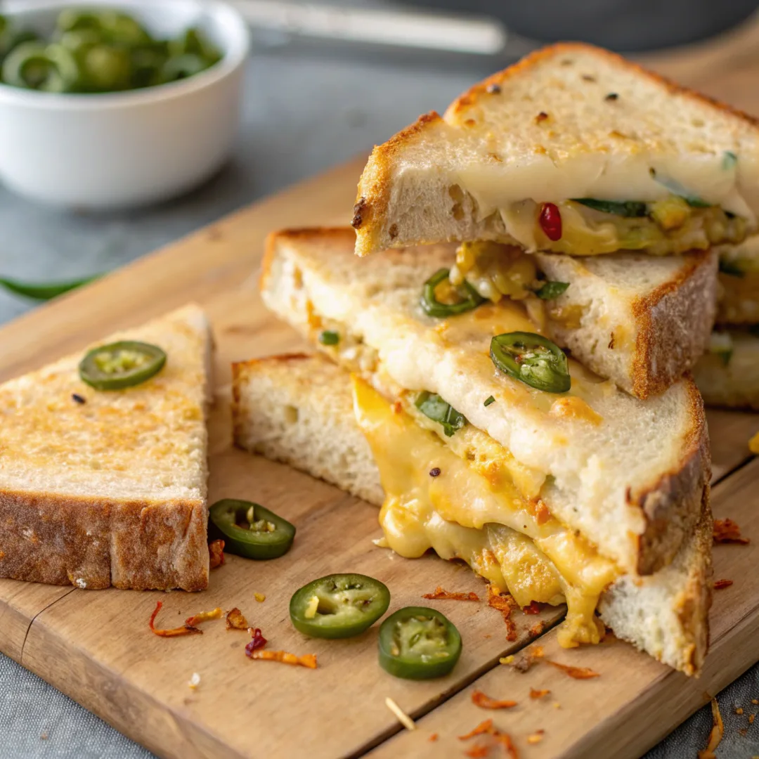 Sliced vegan jalapeño cheese artisan bread with melted cheese