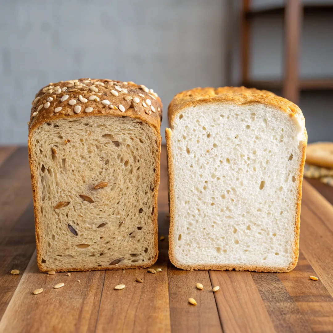 White bread vs. whole grain high fiber bread comparison.